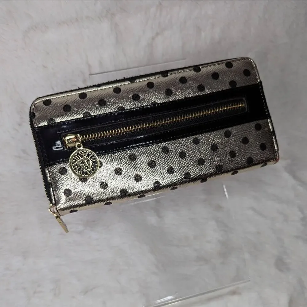 Anne Klein Zip Around Wallet Gold and Black Zip Coin Pocket and Card Bill Slots